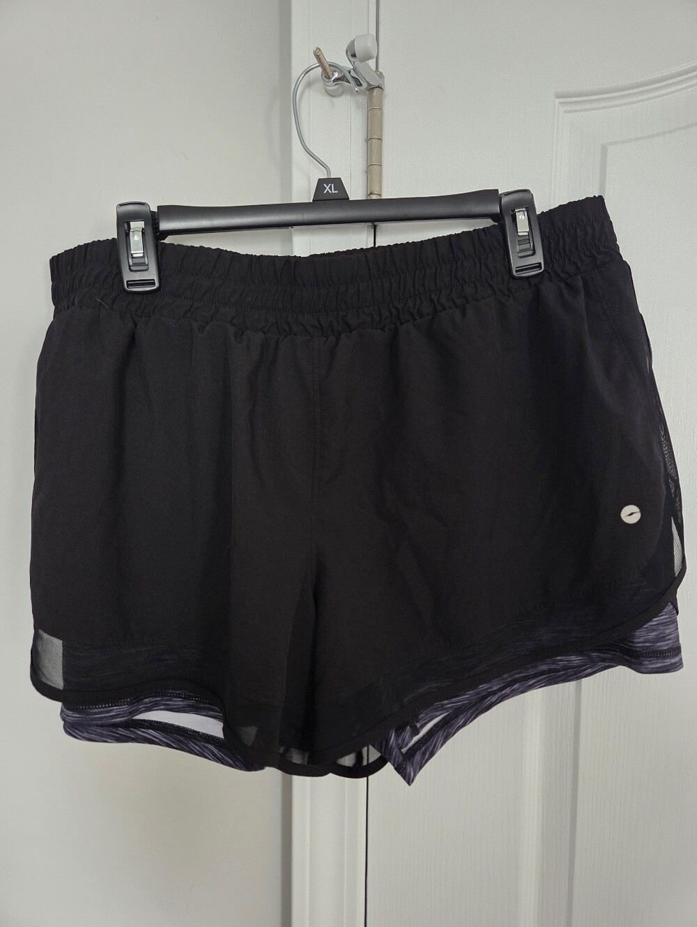 Avia Black Women’s Layered Athletic Shorts with Patterned Liner